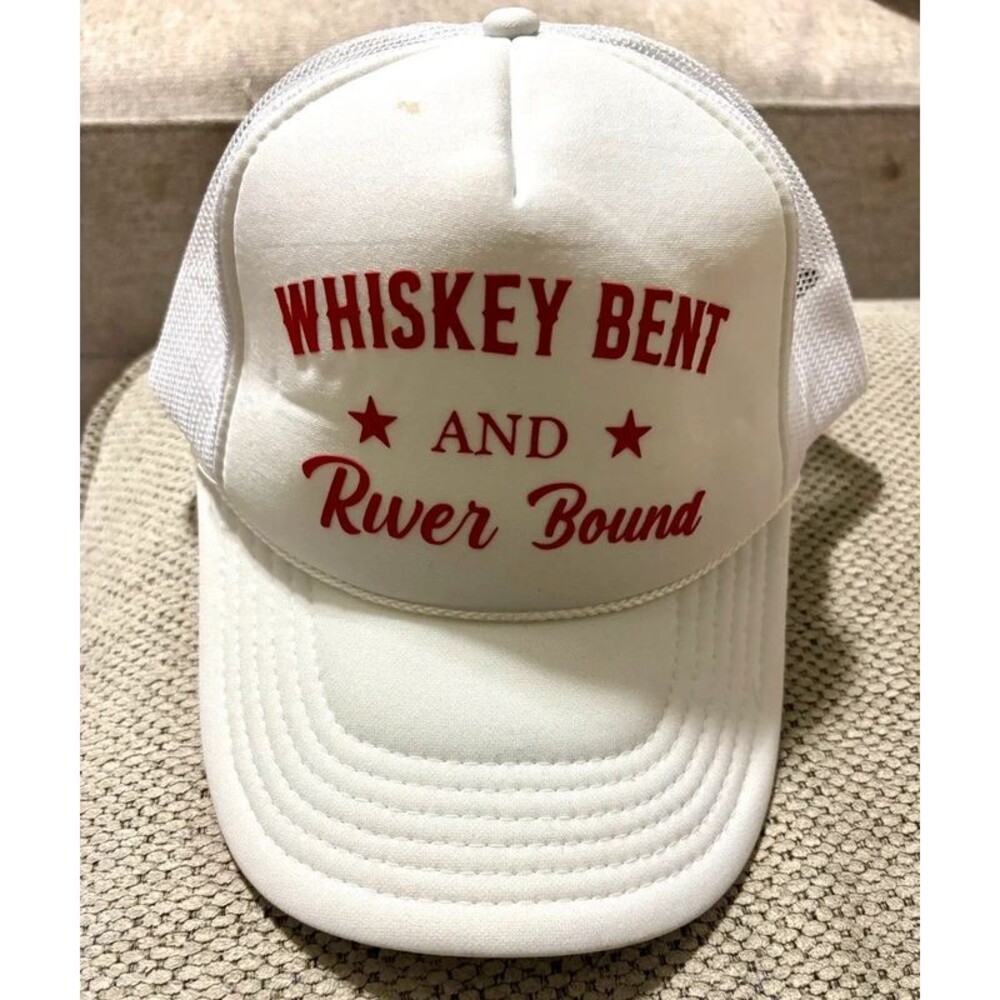 OTTO Whiskey Bent and River Bound Trucker Hat White Red Snapback Country Western